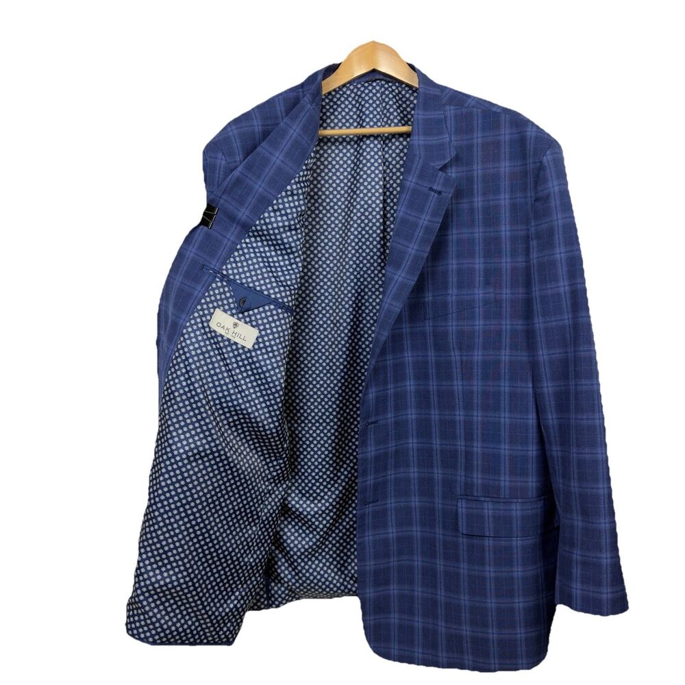 Oak Hill Blazer Men’s 3XLT 60L Blue Plaid Polyester Viscose Sports Coat